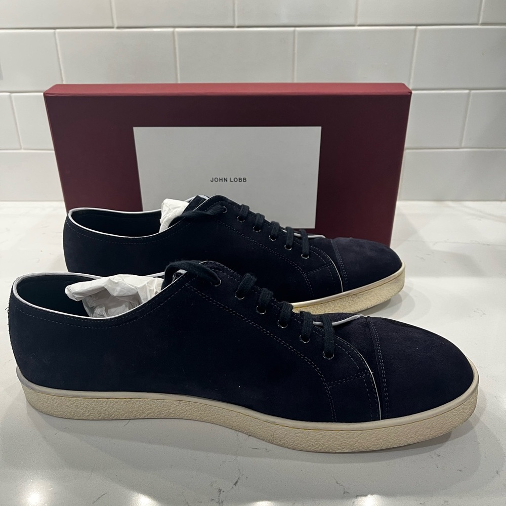 John Lobb size 12 navy blue suede sneakers